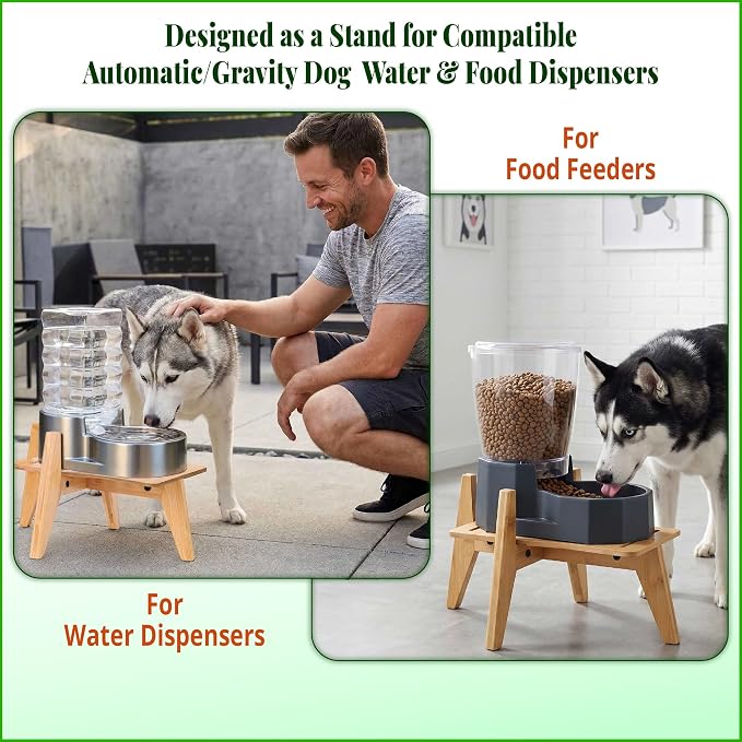 Stand for Dog Water Food Dispenser - Automatic Dog Feeder Holder - Suitable for Large Dogs - Bamboo