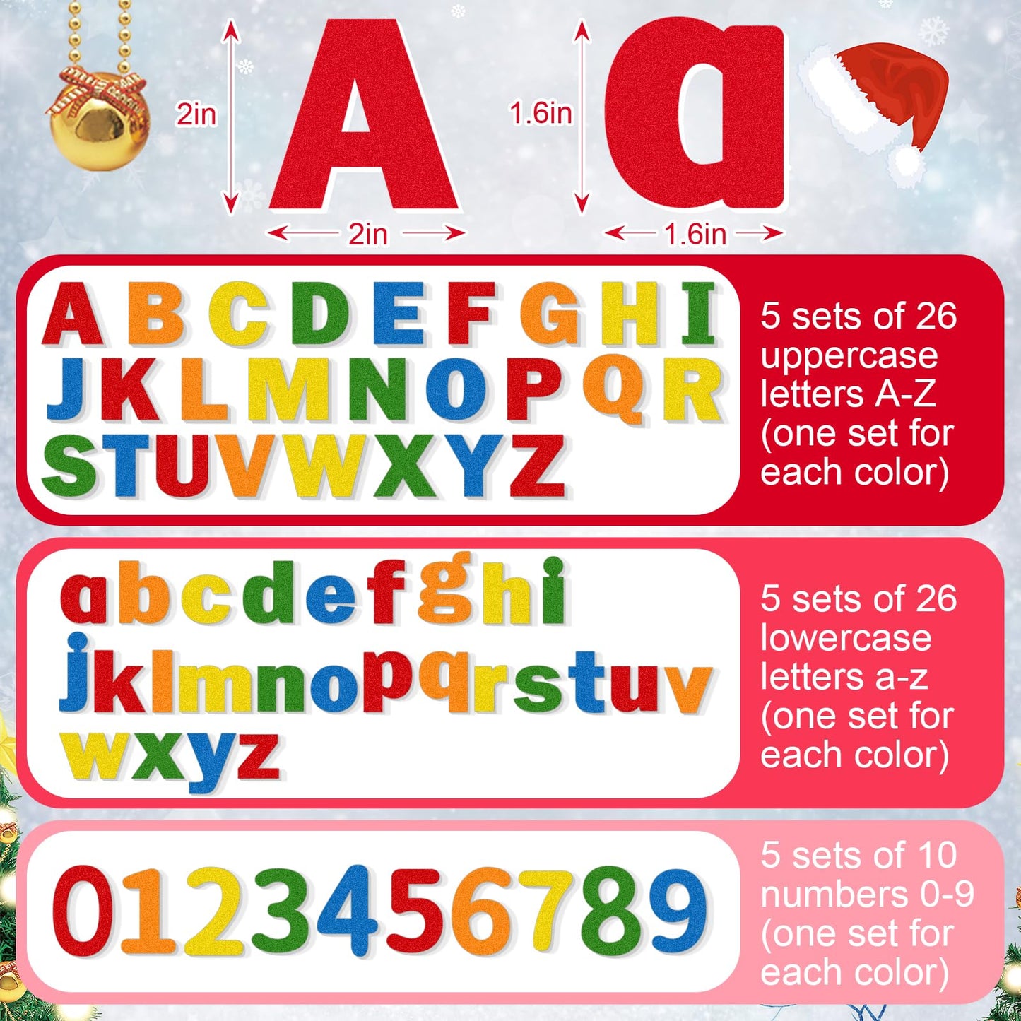 Breling 310 Pieces Felt Letter Bulletin Board Letters Sticker with Number 2" Bulk Self Adhesive ABC Upper Lowercase Sticky Letter for Xmas Gift Bulletin Board Classroom(Rainbow Color)
