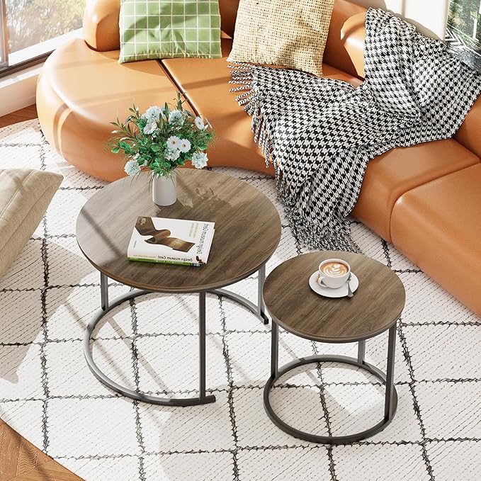 aboxoo Coffee Table Nesting Side Round Table Set of 2 End Table
