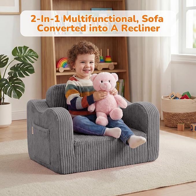 MeMoreCool Toddler Chair Comfy for 1-3 Years Old, Corduroy Kids Couch Bed Fold