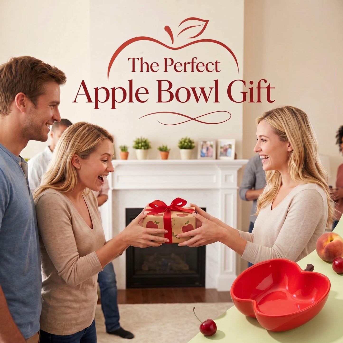 Jinei 2 Pcs Red Apple Shaped Ceramic Bowl Set Cute Snack & Fruit Bowls Back to School End of Year Teacher Appreciation Gift Serving Dish for Dorm Kitchen Counter Party Table Decoration
