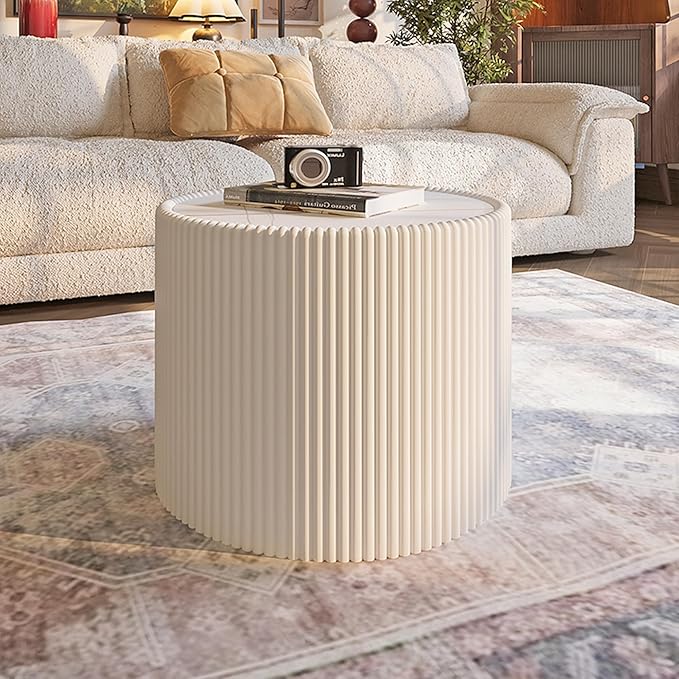 2-Piece Round Nesting Coffee Table Set, 29.52" Marble Coffee Table and End