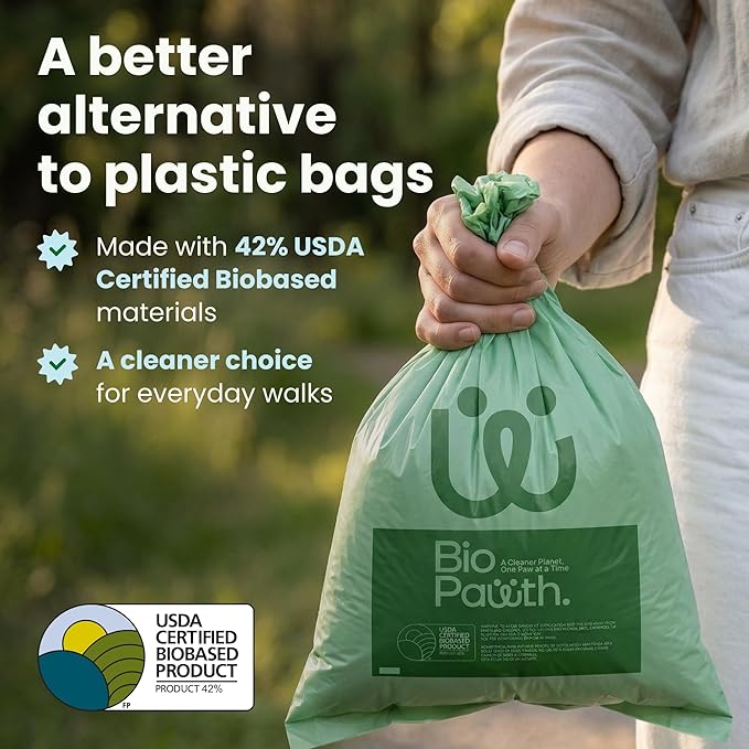 Dog Poop Bags, USDA Certified Biobased Product (42%), Extra Thick & Leak-Proof, Unscented Pet Waste Bags for Dogs & Cats, 270 Count