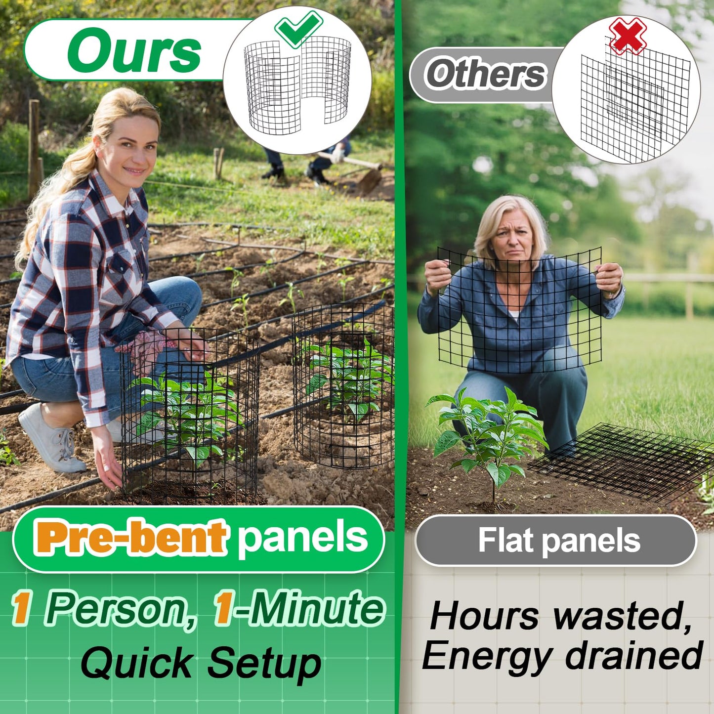 12-gauge Wire Pre-Bent Quick Setup Plant Protectors from Animals -14''H *13''Dia Chicken Wire Plant Cages to Keep Rabbits Deers Squirrels Out, Garden Bunny Barricades with Zip Ties Stakes, 10Pack