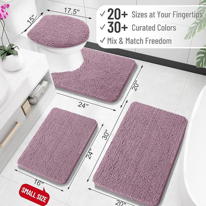 OLANLY Toilet Rugs U-Shaped 20x20, Extra Soft Absorbent Chenille Contour Bathroom Rugs for Toilet, Dry Quickly, Machine Washable, Non-Slip Bath Mat, Deep Plum
