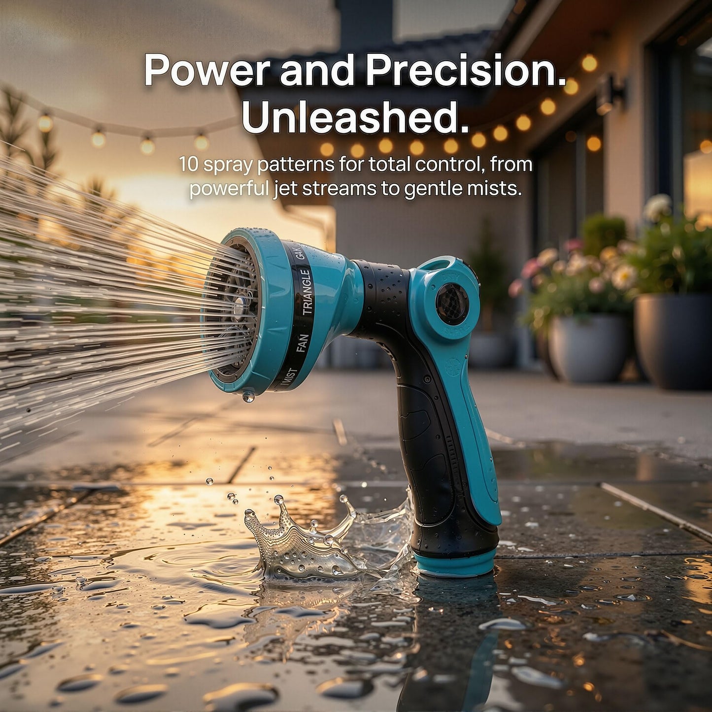 FXFOUCS Garden Hose Nozzle Sprayer-This High Heavy-Duty Spray Nozzle Offer 10 Watering Patterns for Watering Plants,Lawns &Gardens,Washing Cars,Household Cleaning and Showering Pets (Blue-dark)