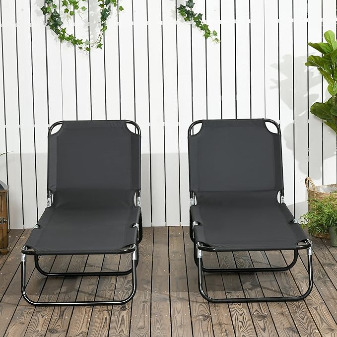 Outsunny 2 Piece Folding Chaise Lounge Pool Chairs, Outdoor Sun Tanning Chairs