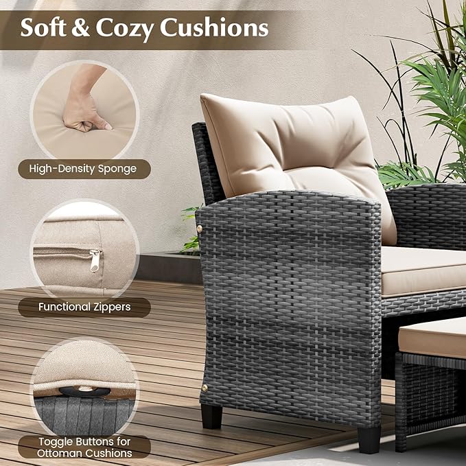 Tangkula 5 Pieces Patio Conversation Set, PE Wicker Rattan Outdoor Furniture Set