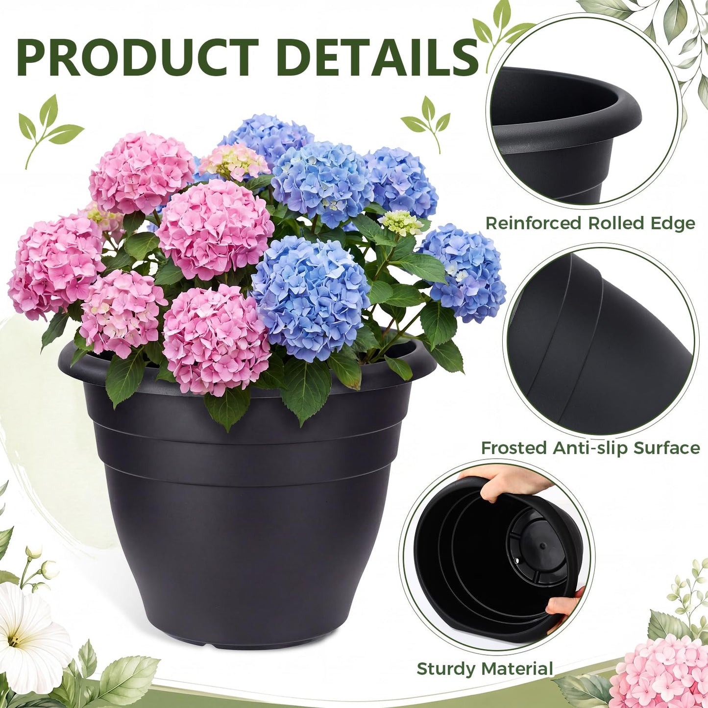 Romooa 20 Pack 10 Inch Plant Pots Bulk with Drainage Holes Heavy Duty Black Plastic Garden Planters Mordern Flower Pots for Indoor Outdoor Garden Patio Balcony