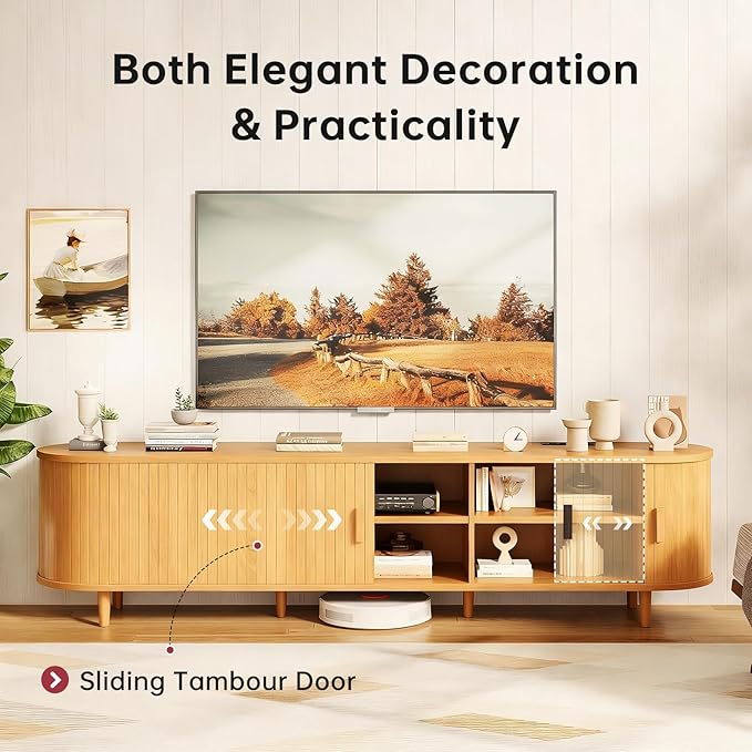 70" Mid Century Modern TV Stand, Wood TV Consoles