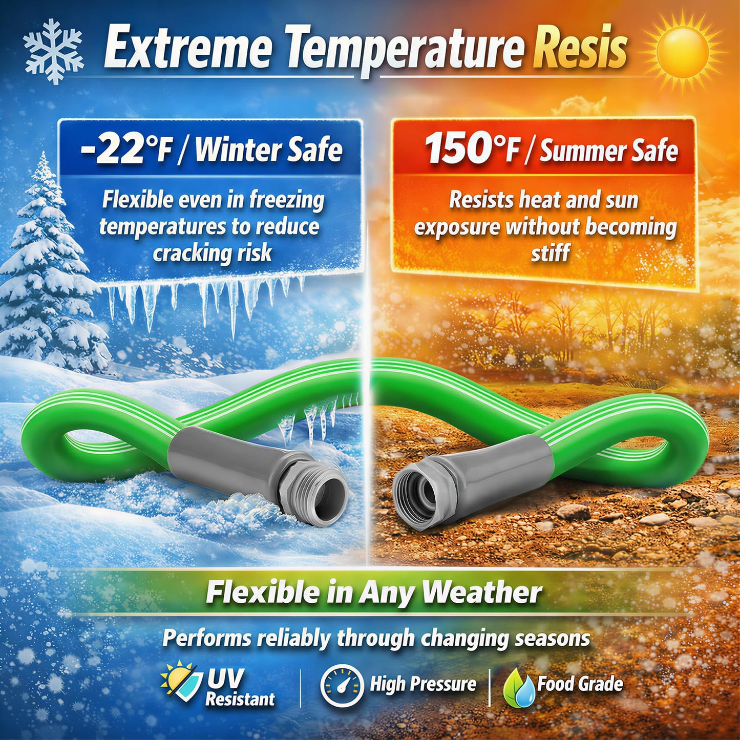 Garden Hose 50 Ft With 8-Pattern Spray Nozzle, 5/8" Lead-Free Flexible Water Hose With 3/4" Anodized Aircraft-Grade Aluminum Interface, Lightweight Kink-Resistant Water Pipe For Lawn, Yard, Outdoor