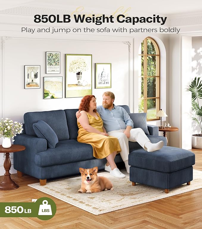 Kidirect 87in Corduroy Couch, Sofa No Tool Assembly, Comfy Couches