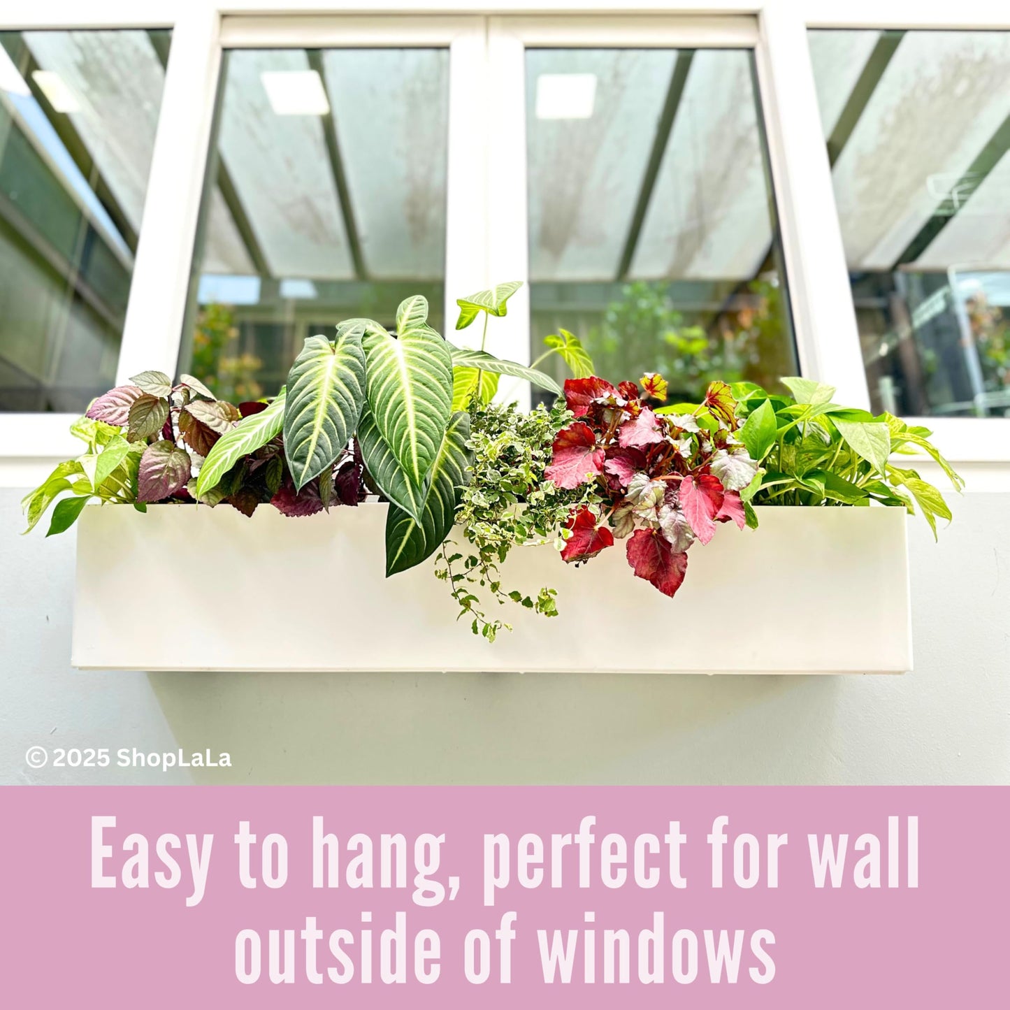 LaLaGreen Planter Boxes Outdoor (40 Inch, 1 Pack) Rectangular Self Watering System Window Flower Boxes with Bracket, Large White Planters Vertical Plant Container Hanging Wall Mount Indoor Succulents