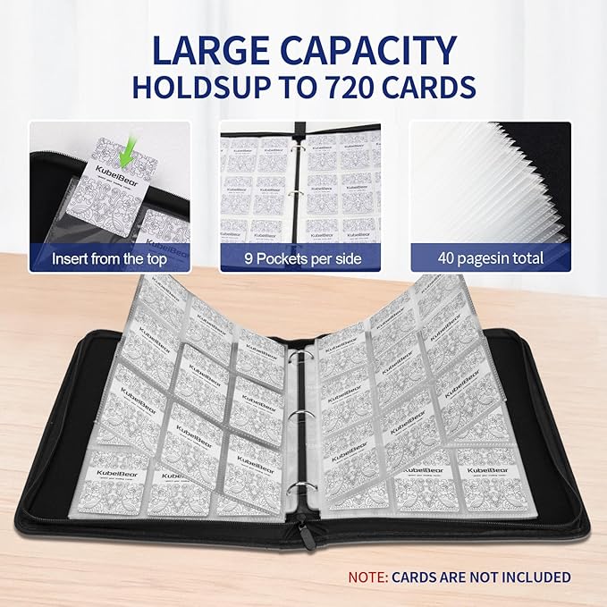 Card Binder – 720 Capacity, Zippered Trading Card Holder for MTG, Sports & Collectible Cards – Acid-Free, Durable & Travel-Friendly Storage (Black dots, 9 Pocke)
