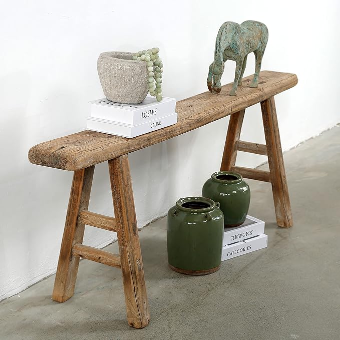 Artissance Handmade Wooden Entryway Bench, Vintage Noodle Bench