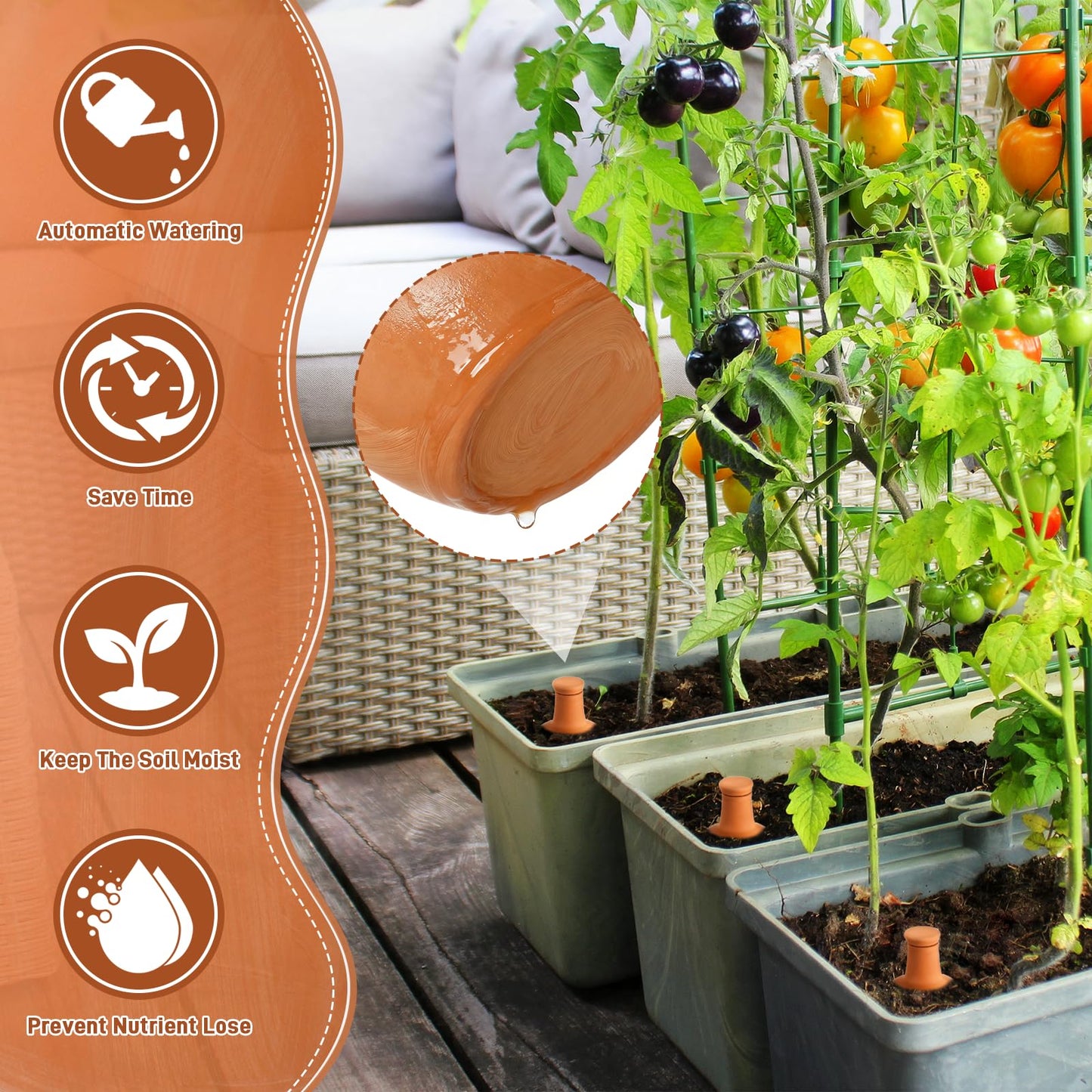 Ferrochef 4 Pcs Large Terracotta Watering Pots 50 oz Ollas Self-Watering Pots with Lids Terracotta Watering Globes Bulk Plant Irrigation System for Indoor Outdoor Plants Garden Beds