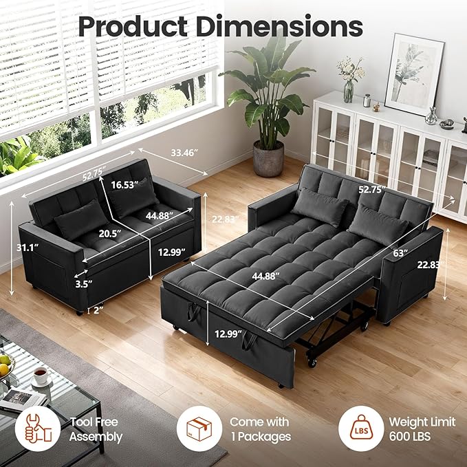 3 in 1 Sofa Bed, Loveseat Sleeper Sofa Bed