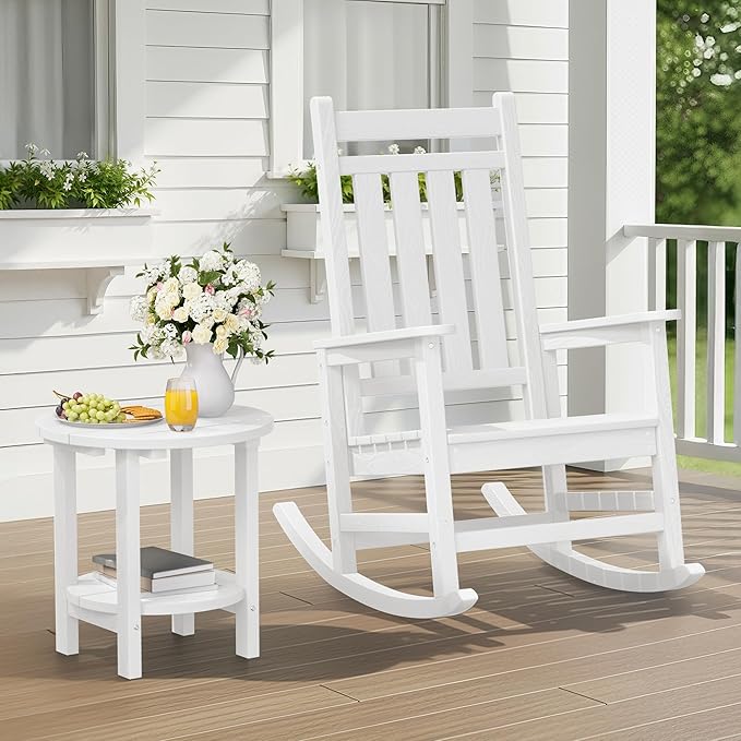 SERWALL Round Outdoor Side Table, HDPE Small Adirondack End Table, 2-Tier Patio