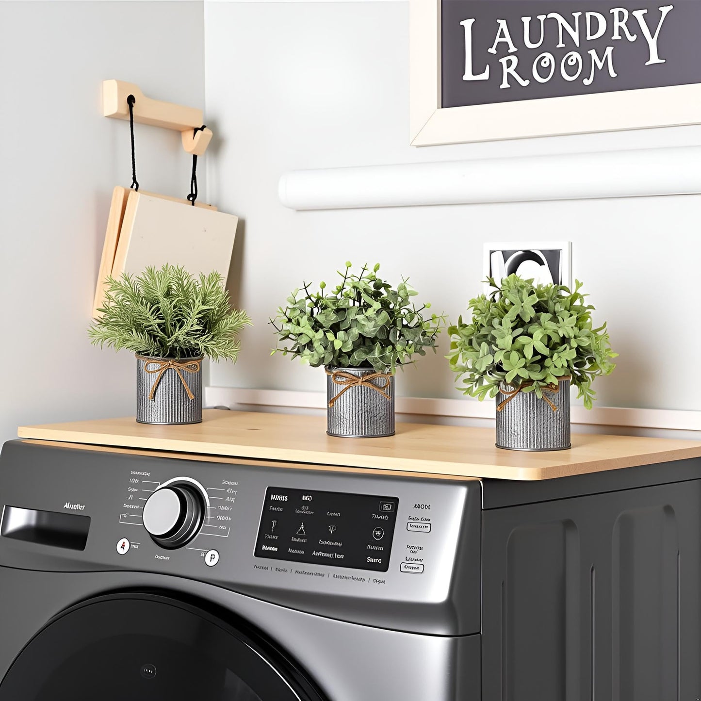 Mkono Small Fake Plants in Farmhouse Galvanized Metal Pots 3 Pack Potted Artificial Plant Eucalyptus for Laundry Room Bathroom Shelf Table Decor