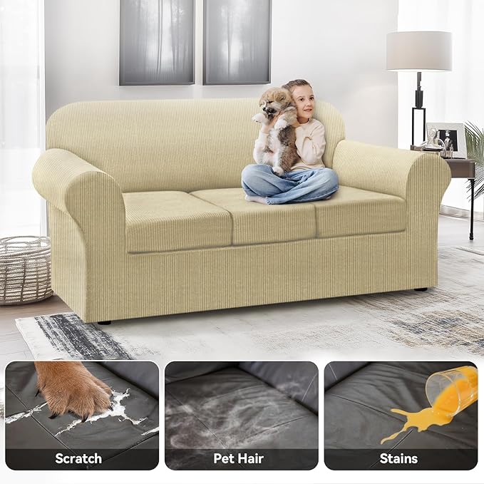 100% WaterproofCouch Cover 4-Piece Set Striped Sofa Slipcovers