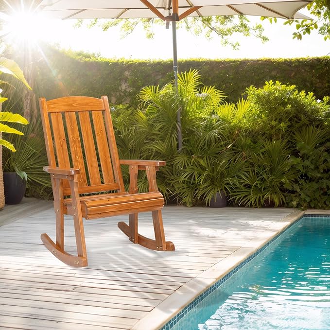 VINGLI Outdoor Rocking Chair, Heavy Duty 600 LBS Wooden Rocking Bench