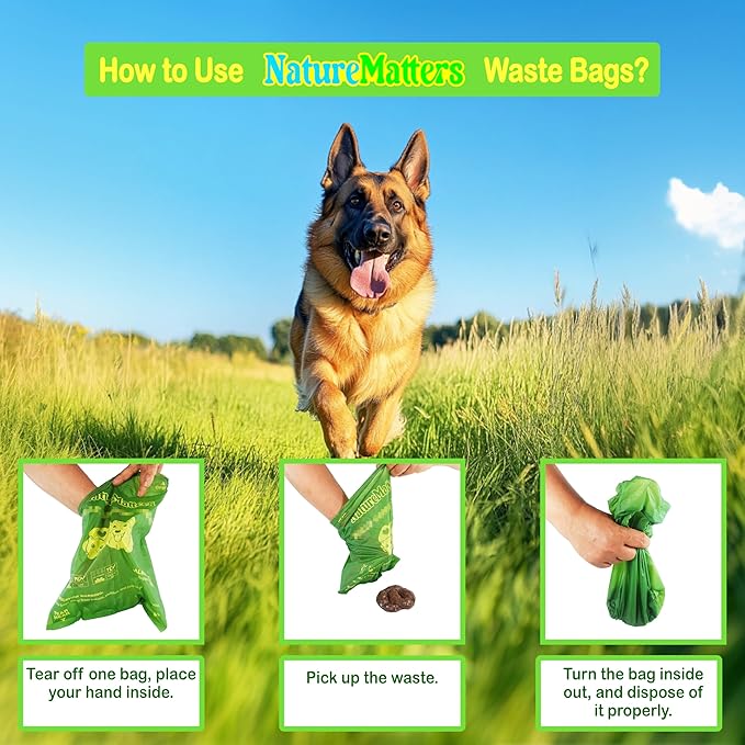 Cornstarch-Based Dog Waste Bags – TÜV Austria Certified Materials | Strong & Leakproof | Eco-Friendly Pet Cleanup | 10% Donated to Charity | 120 Count