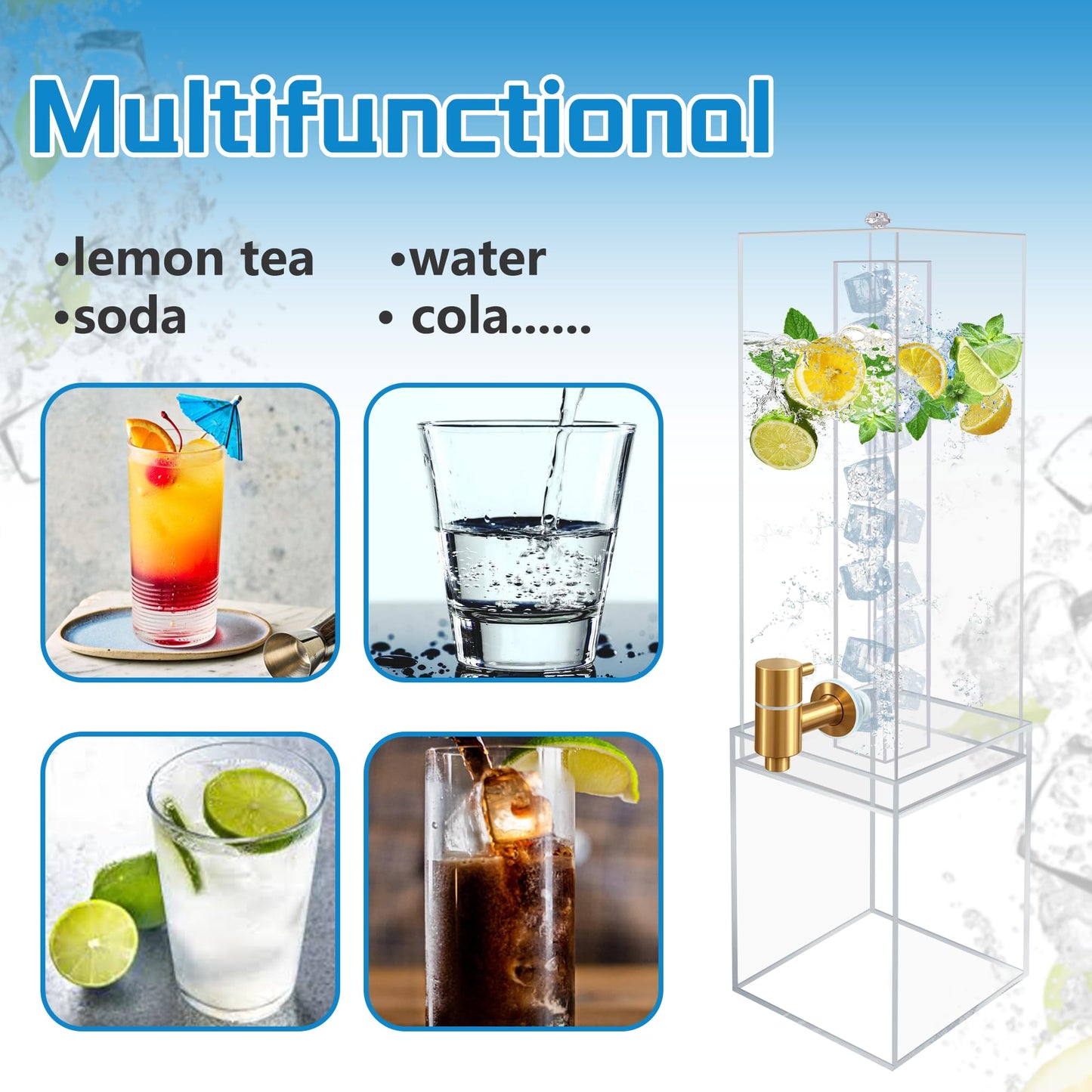 2 Gallon Large Drink Dispenser, Drink Dispenser with Acrylic Stand, Drink Dispensers for Parties with Ice Core, Beverage Dispenser with Airtight Valve for Water, Punch, Juice