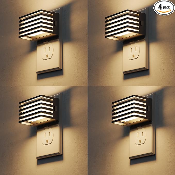 L LOHAS LED Night Lights Plug into Wall, [4-Pack] Modern Plug in Night Light with Dusk-to-Dawn Sensor, Adjustable Brightness, 3000K Soft White for Bedroom Bathroom Hallways Kid's Room