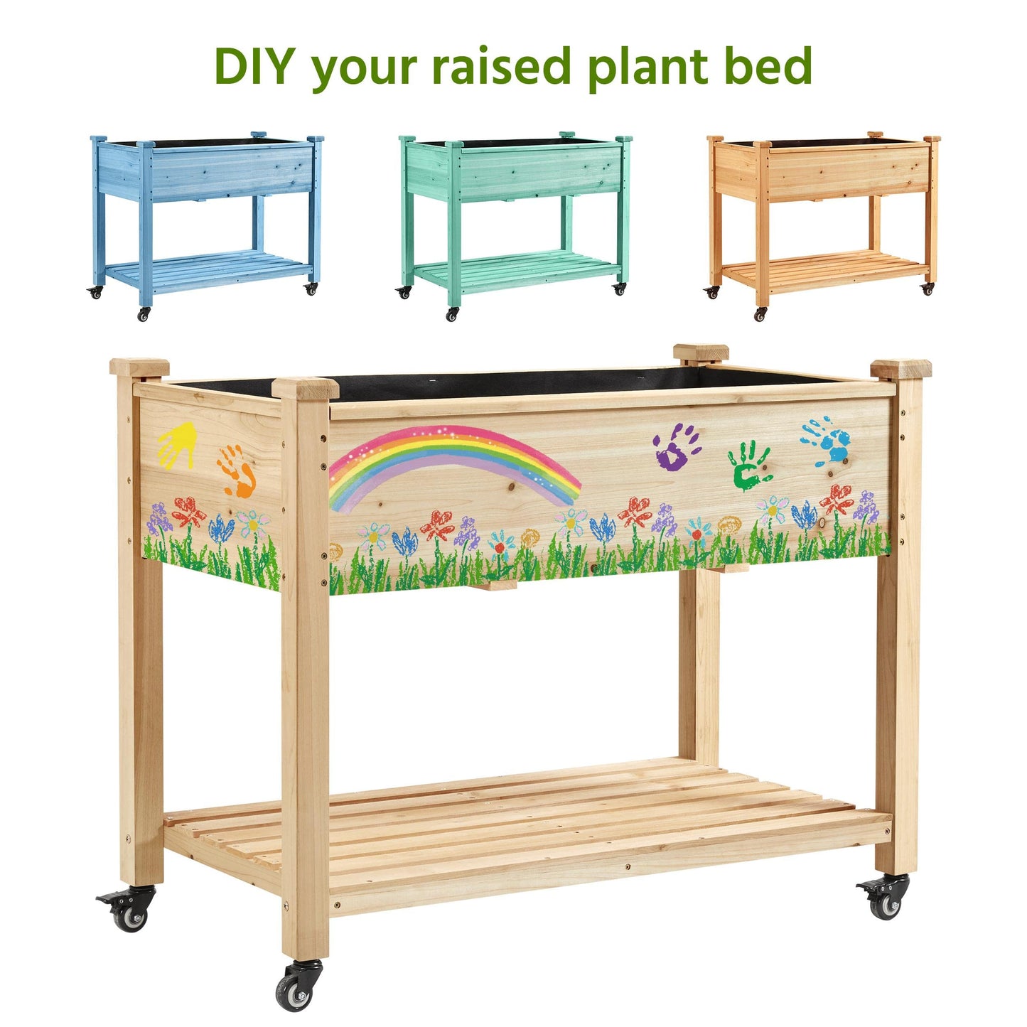 Yaheetech 42x23x33in Wooden Raised Garden Bed with Wheels Horticulture Flower Planter Boxes Elevated Vegetables Growing Bed for Grow Herbs and Vegetables