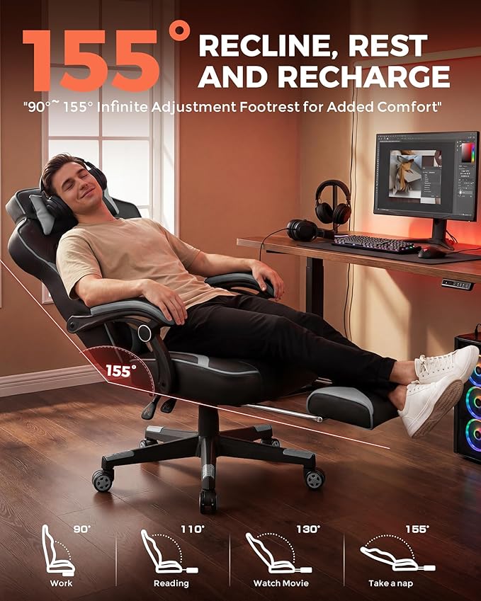 GTPLAYER Gaming Chair for Adults, Big and Tall 350LBS Heavy Duty Office Chair