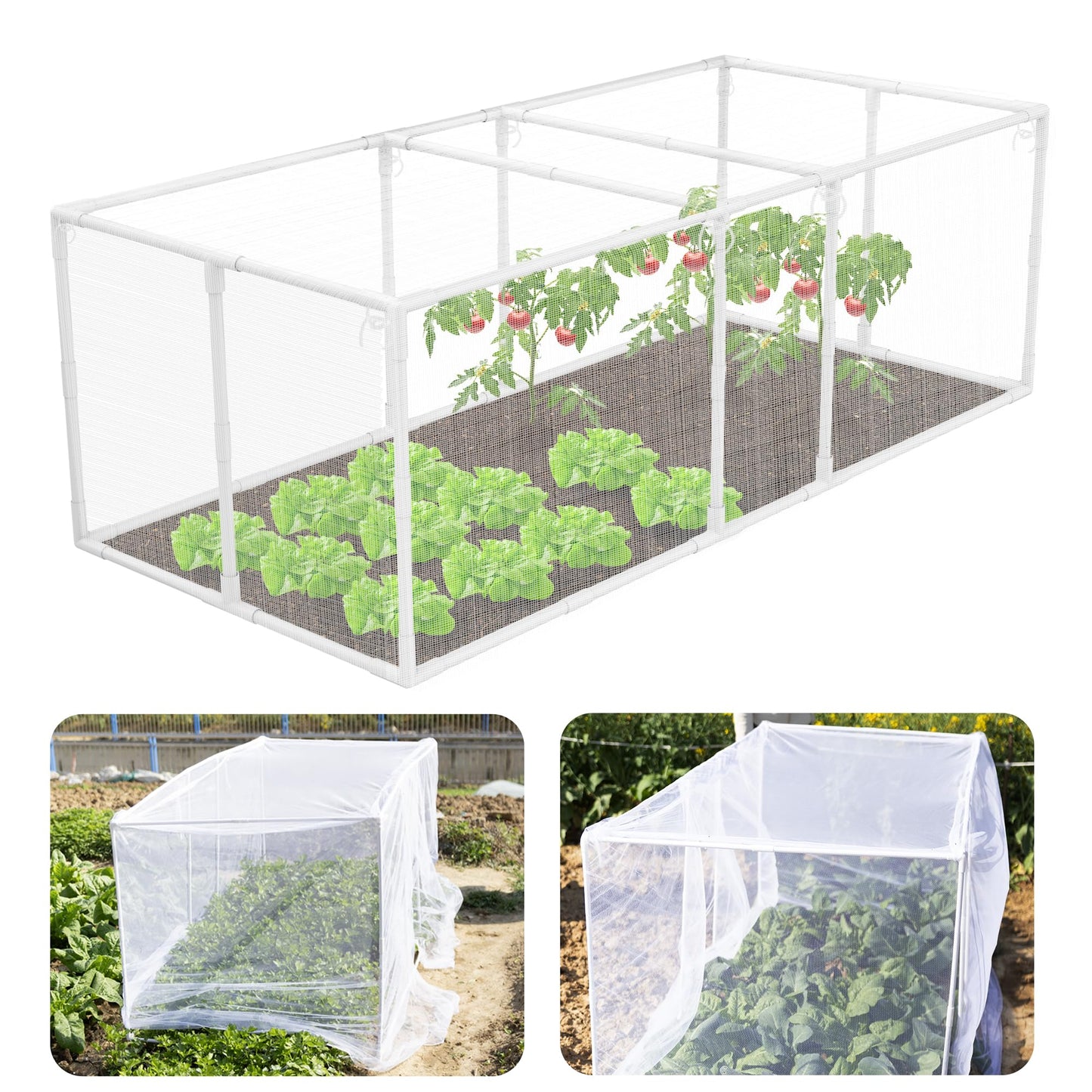 warmfarm 72 * 33 * 30 in Detachable Crop Cages for Garden, Plant Protection Tent with Garden Netting for Vegetables Fruits Flowers,Mesh Plant Covers for Outdoors White