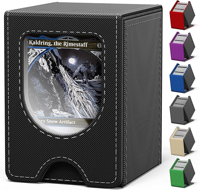 Card Deck Box for MTG Commander, Card Case Holds 100+ Double-Sleeved Cards, Magic Card Box Fits for TCG/PTCG/CCG Card with 2 Dividers (Black&Gray)