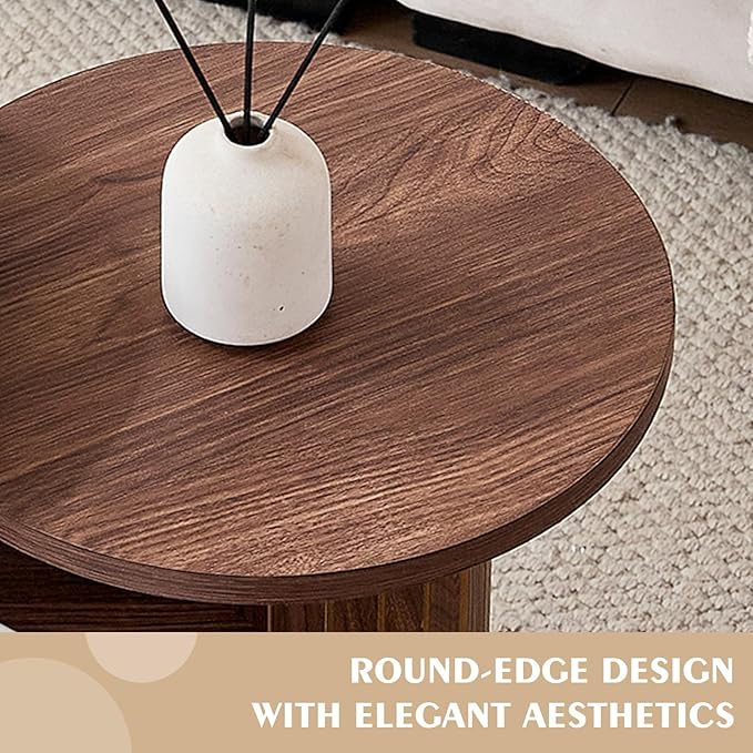 Round Side Tables Set of 3, Circle Modern Fluted Nesting Coffee Table, Accent