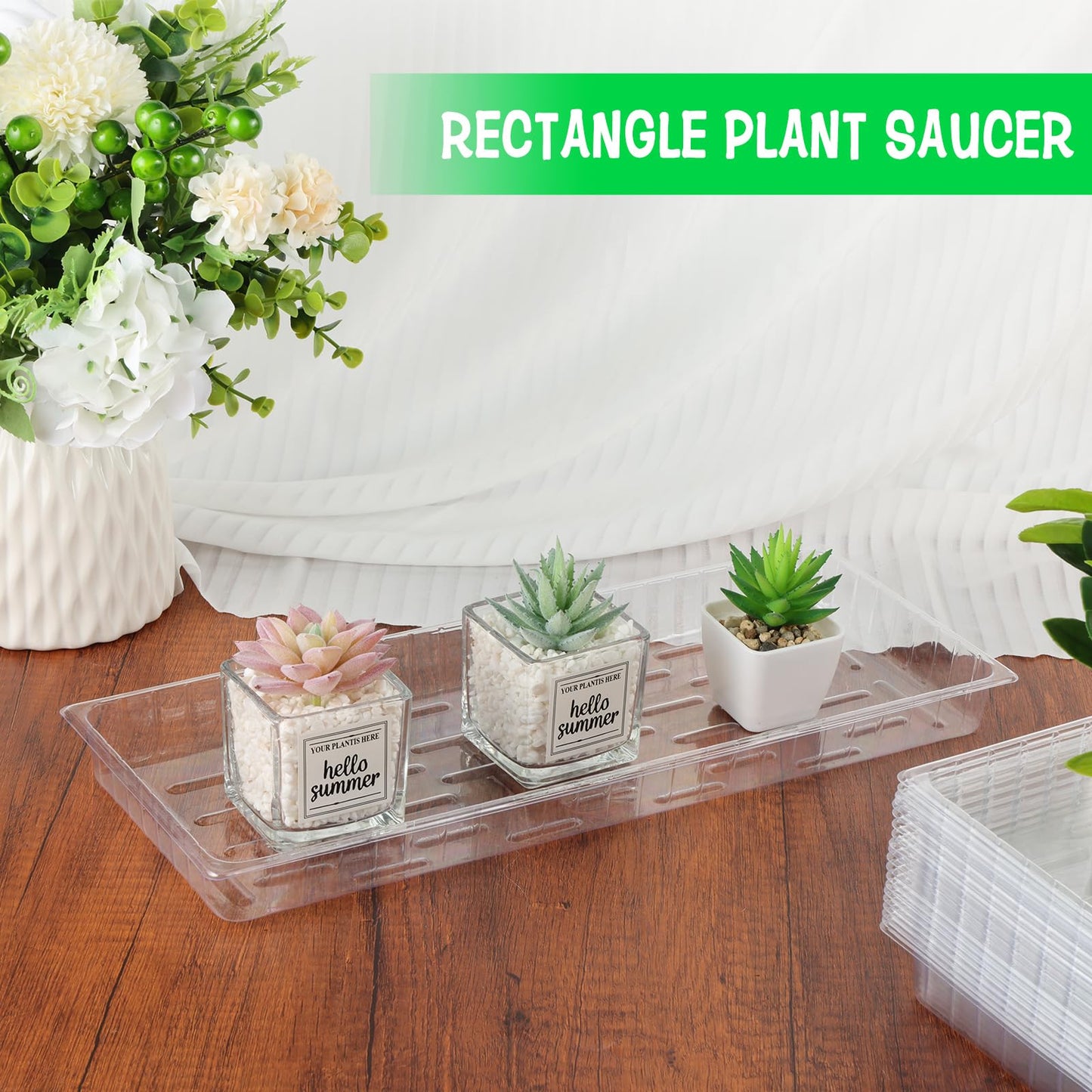 HFYZZ 24 Pack Rectangular Plant Drip Trays, Clear Plastic Plant Saucers, Thick Plant Drip Trays Plastic Liners for Indoors Outdoors Flower Pots Window Sills Window Shelf - 15" x 6"