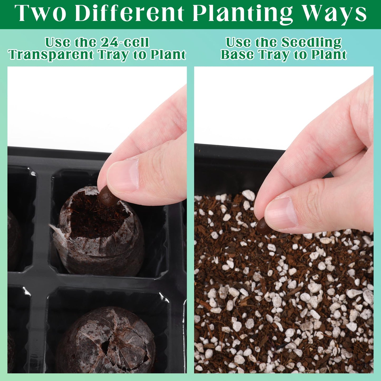 Hahood 4 Sets Seed Starter Tray Kit Germination Starter Tray with Humidity Dome and Base Include 100 Peat Pellets 100 Plant Labels Garden Tools Plastic Plant Growing Trays for Greenhouse Garden, Black