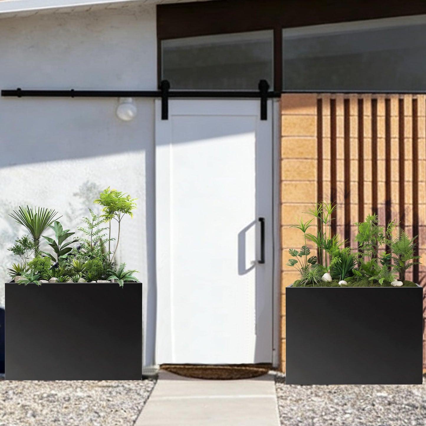 R.Wisem Outdoor planters for Porch Outdoor Tall Planter Box Black Metal Privacy Screen Planter Box Tall Rectangular Narrow Large Big Patio Porch Planter for Outdoor Plants