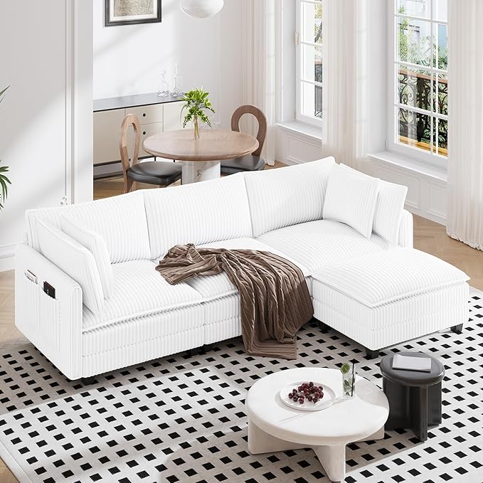 Vesgantti 109" L Shaped Cloud Sectional Couch, Comfy Corduroy Upholstered