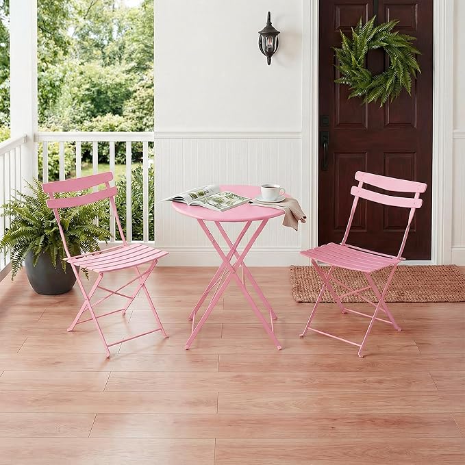 GarveeLife 3 Piece Patio Bistro Set, Folding Patio Bistro Table and Chairs Set