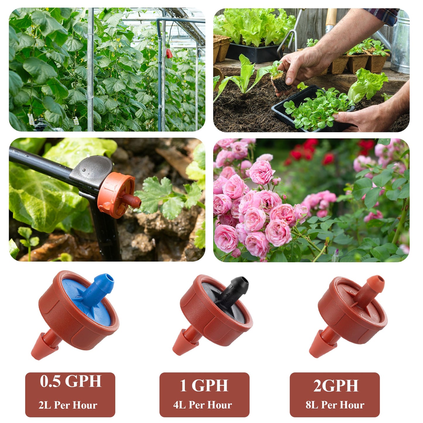 200Pcs 0.5 GPH Pressure Compensating Irrigation Spot Drippers,Constant Flow Barb Outlet Watering Dripper Emitters Heads Parts for 1/4 Inch Watering Tubing Line for Garden Pots Plant Irrigation Systems