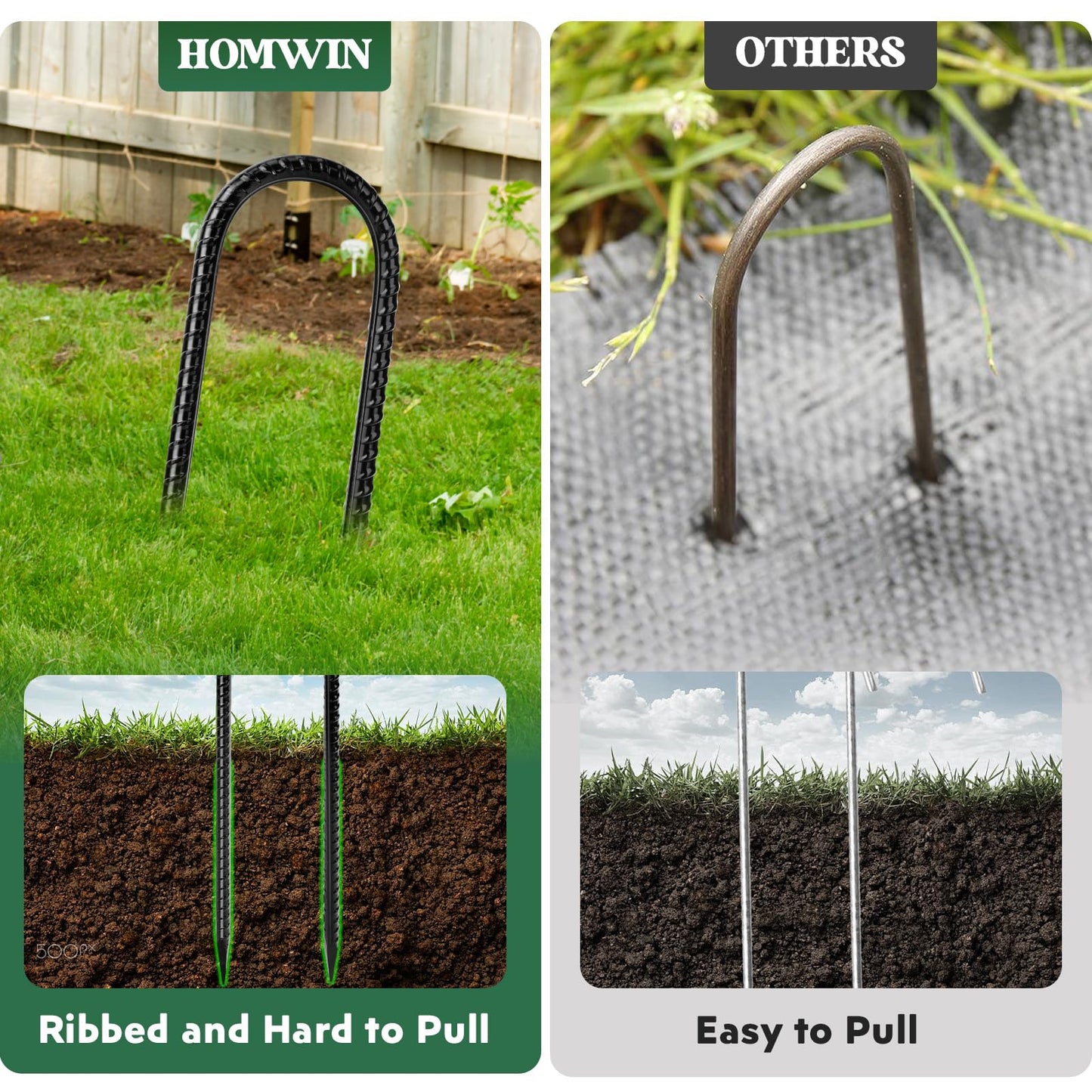 Homwin 12 inches 12-Pack Trampoline Stakes Anchors High Wind Stake Heavy Duty U Hooks for Ground Lawn Garden Yard Stakes for Decorations Swing Set Shed