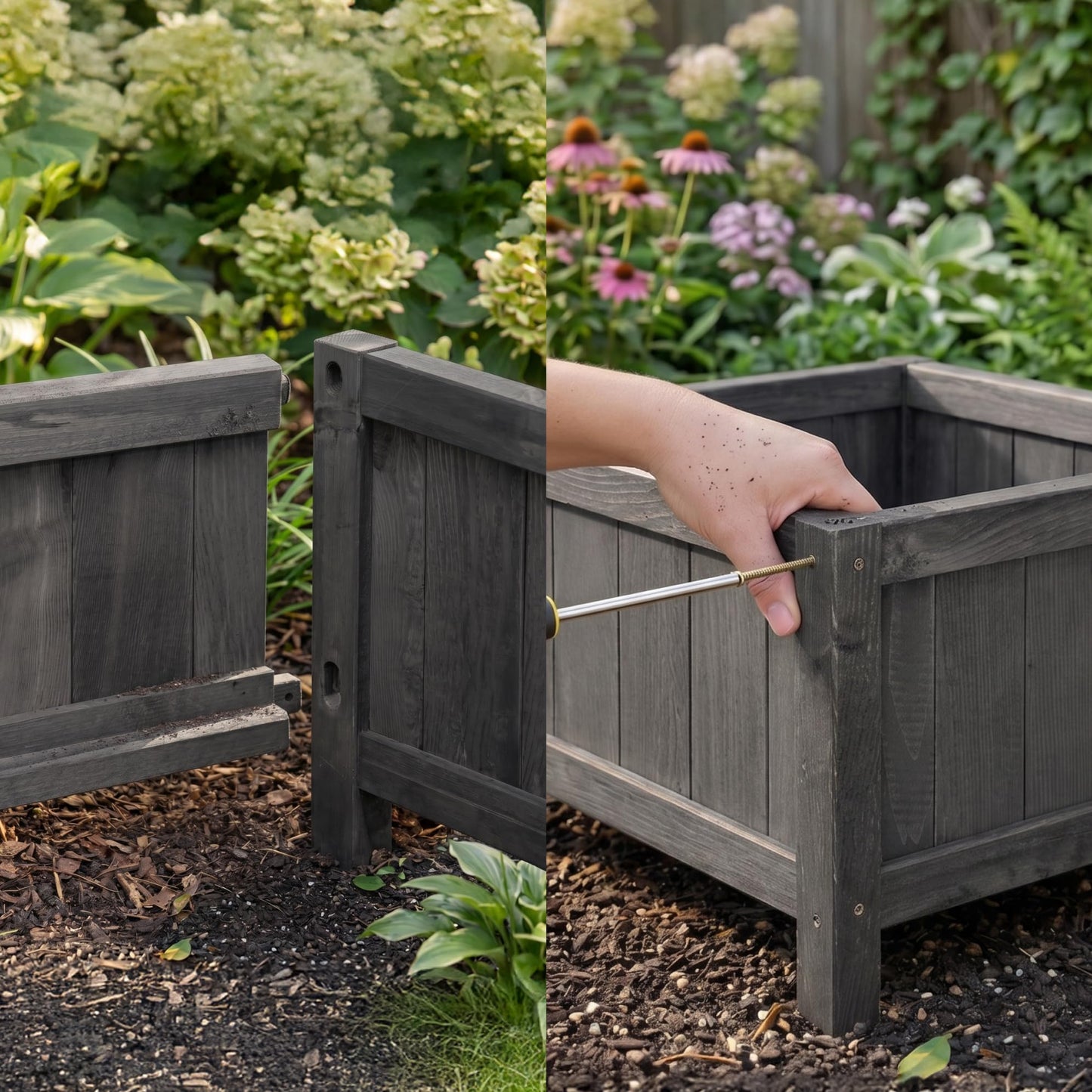 NatraHedge (44" Lx 15" W x 15" H (Black) Hampton Classic Wooden Planter Box Indoor and Outdoor Rectangular Garden Planter Use for Patio, Yard, Greenhouse, Vegatable, Flowers, and Herb