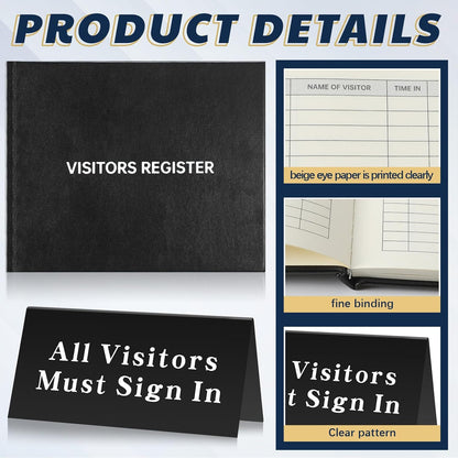 3 Pcs Visitor Log Book Set 120 Pages 8 7/8" x 7" Visitor Register Book Must Sign in Black Pens for Office Visiting Desk Wedding Reception and Events Reception Supplies