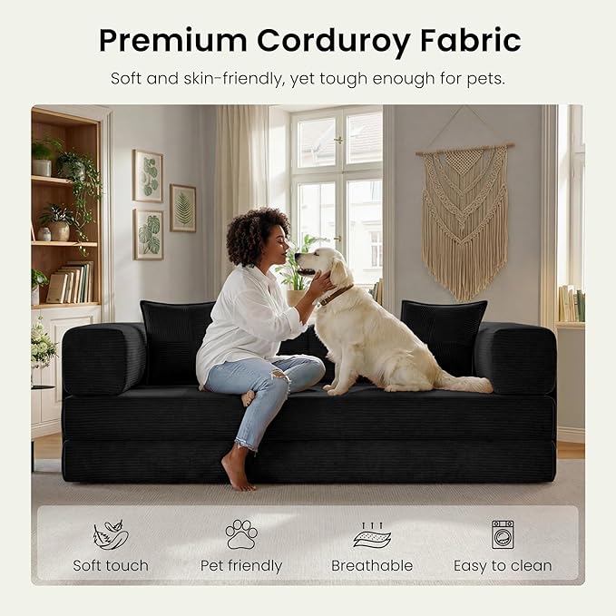 78.8" Convertible Sofa Bed, Corduroy Futon Couch