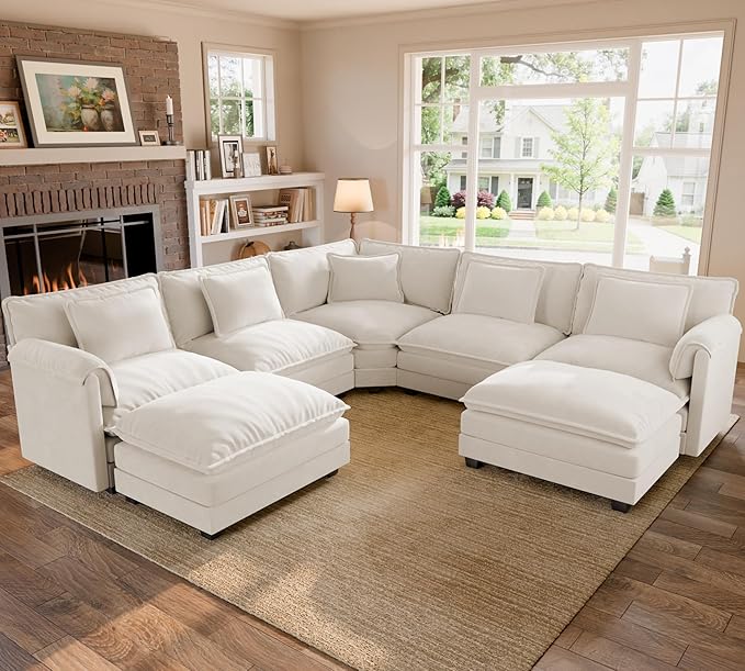 ELUCHANG 114" Oversized V-Shaped Cloud Couch Modular Sectional Sofa