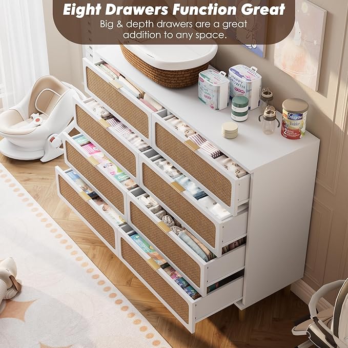 GarveeHome Rattan 8 Drawer Dressers