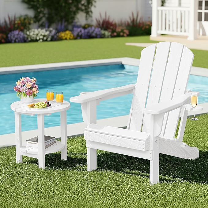 SERWALL Round Outdoor Side Table, HDPE Small Adirondack End Table, 2-Tier Patio