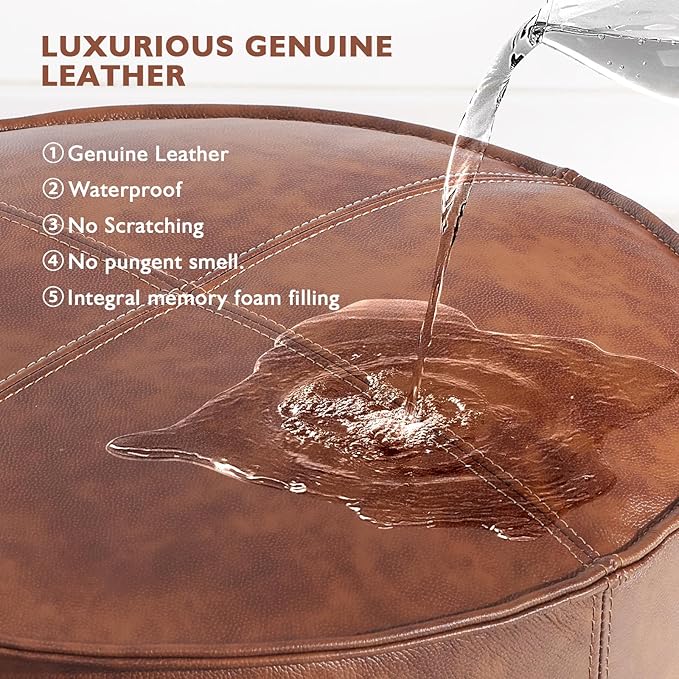 Leather Ottoman, Handmade Stuffed Square Ottoman, Genuine Leather Pouf