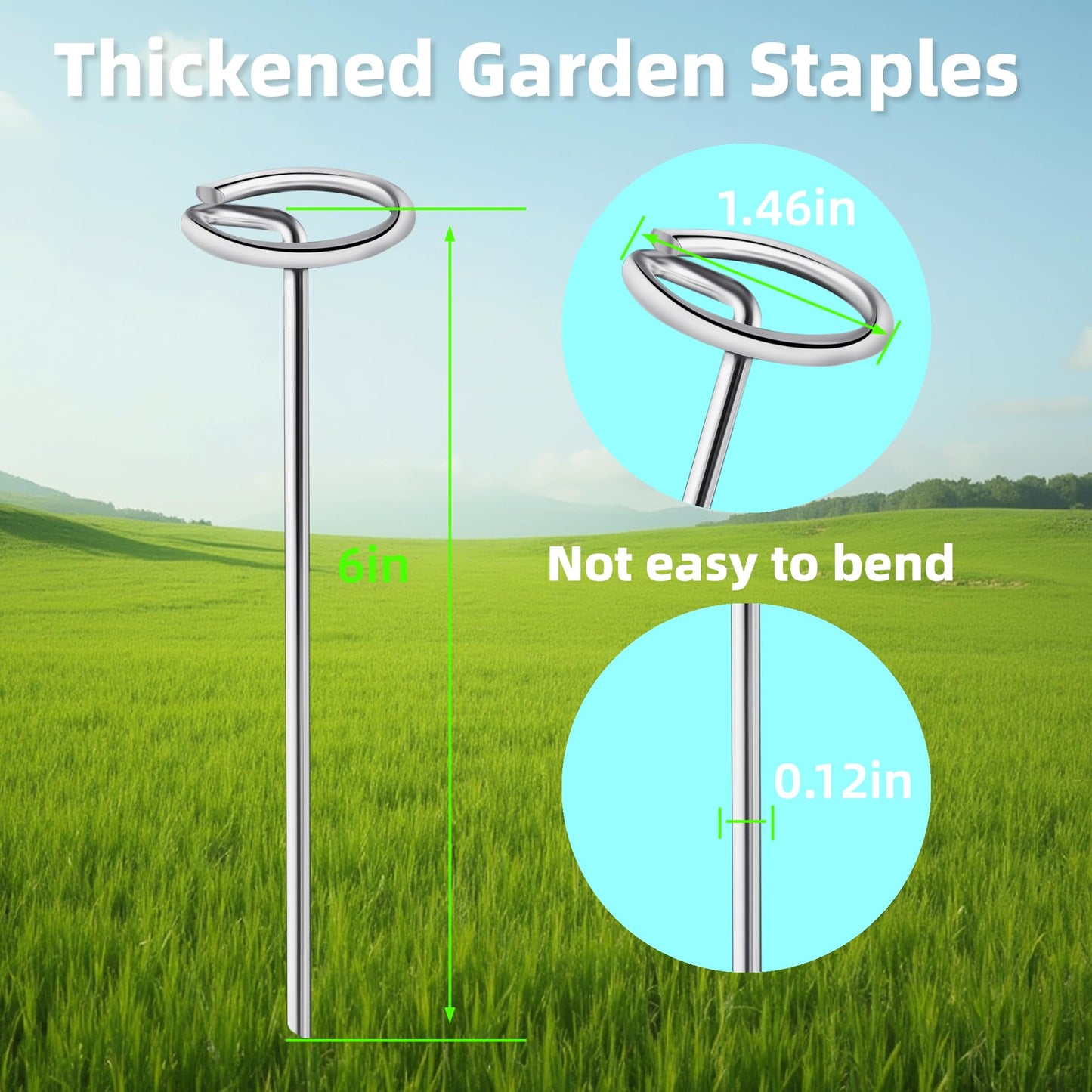 60Pcs Thick 11 Gauge 0.12 in Circle Top Landscape Fabric Pins Hard Holding,6 Inch Galvanized Landscape Fabric Stakes, for Tent, Weed Barrier Fabric, Plant Cover,Landscape Pins Stronger Not Easy Bend