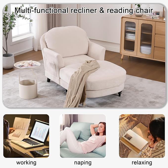 Chaise Lounge Chair Indoor, 59.8" Oversized Couch Reading Chairs，Chenille