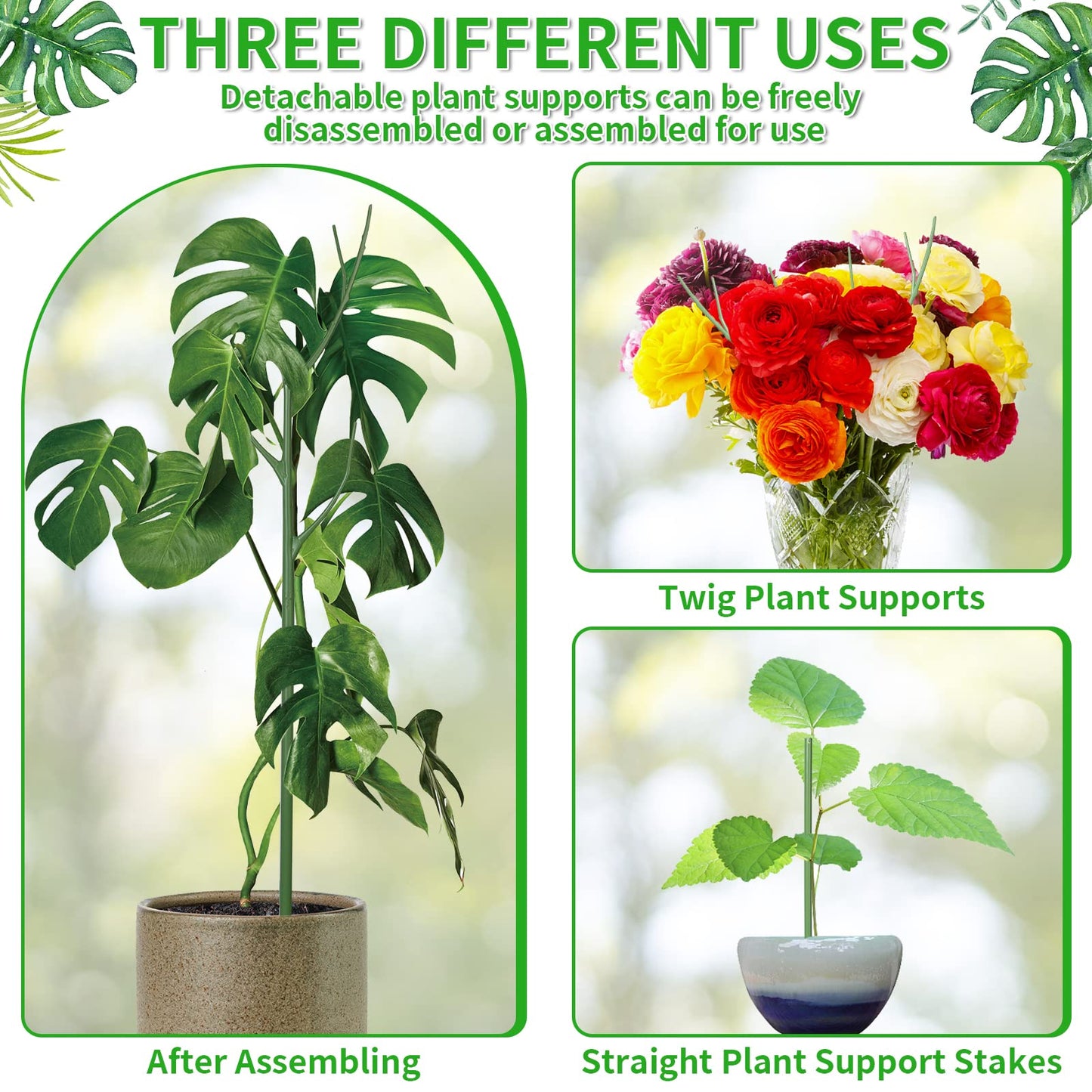 ROADPLUM 5 Pack 27.56" Detachable Twig Plant Support Stakes Set, Blends in to Plant, Branch Plant Sticks with Orchid Clips Twist Plant Ties, Twig Trellis for Indoor Outdoor Plants Potted Plants Flower